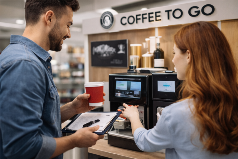 Customer grabbing coffee